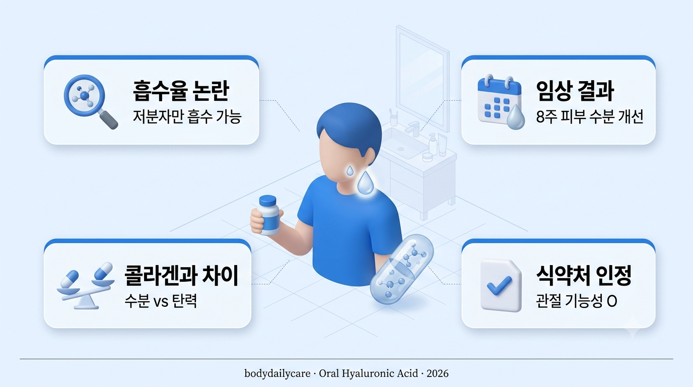 먹는 히알루론산 효과 - 캡슐과 피부 수분 아이콘 인포그래픽