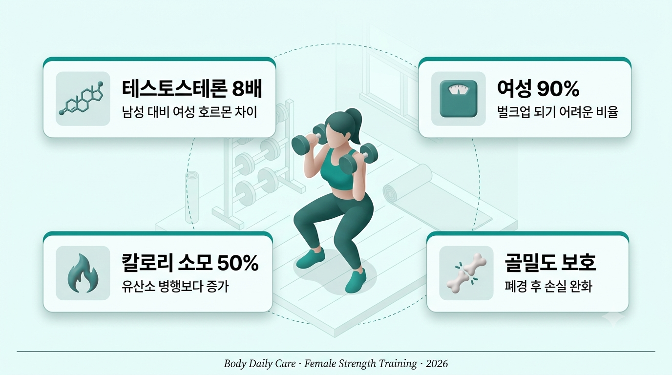 여성 근력운동 오해, 테스토스테론 8배 차이가 진짜 이유였어요